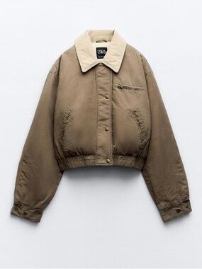 Zara Contrast Collar Waxed Bomber Jacket, S, NWOT